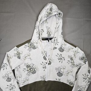 Ampersand Avenue Womens Sweatshirt Hoodie Floral Green Half Zip Size Small